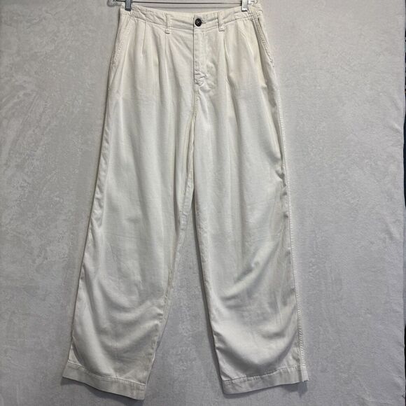 Free People Women's Abby Pleated Baggy Chino High Rise Pants Size 2 Cream Ivory - Picture 1 of 14